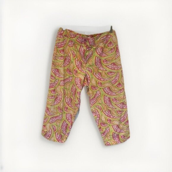 Talbots Womens Capri Pants XL Watermelon Print Pink Green Yellow - Picture 2 of 8